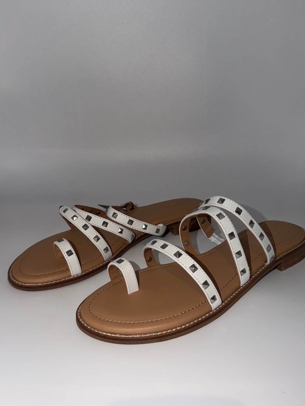 Crevo White Studded Multi-Strap Flat Sandals 11M